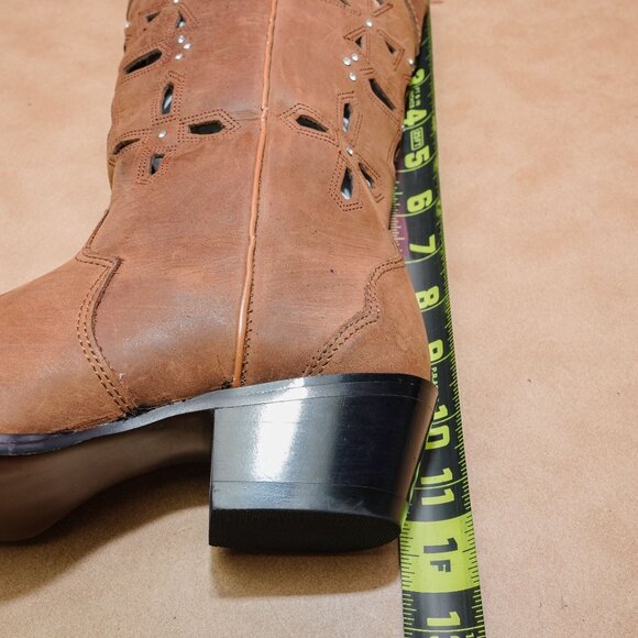 SF Women Brown Leather Jewel Mid Calf Cutout Western Cowboy Boots sz 6.5 - Picture 6 of 8